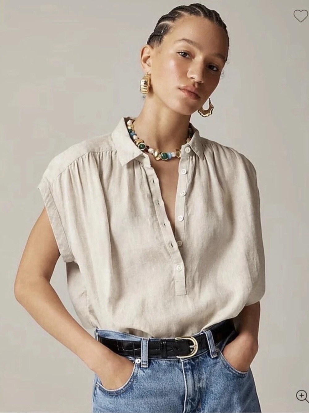 J crew cap sleeve button down linen top